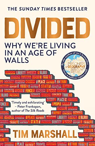 Book cover for Divided by Tim Marshall featuring a wall made of word blocks.