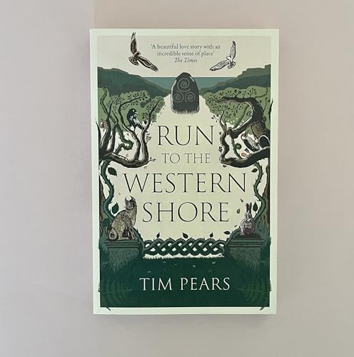 Book cover for Run to the Western Shore featuring illustrated animals and a stone monument.