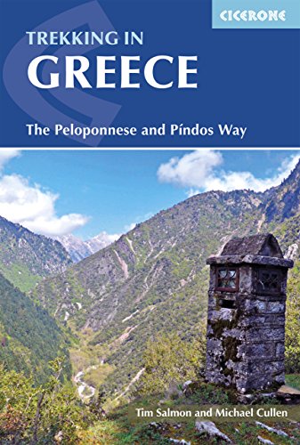 Book cover featuring a stone tower in a mountainous Greek landscape.