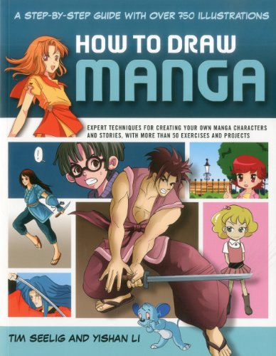 Book cover: “How to Draw Manga” with various manga character illustrations.