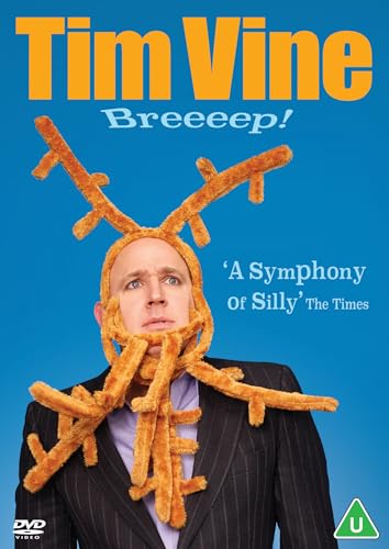 DVD cover featuring comedian Tim Vine with chip-shaped antlers.