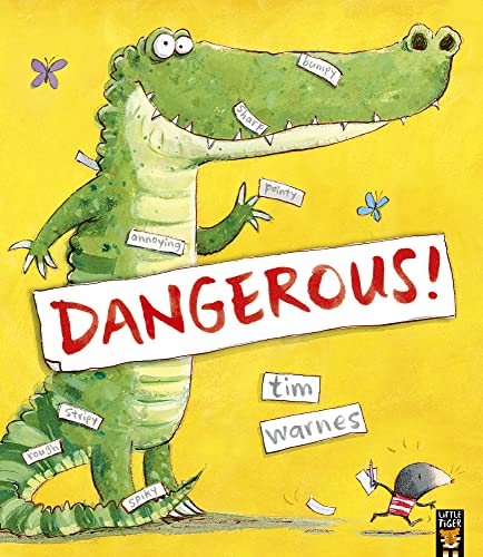 Cartoon crocodile with labels and the word "DANGEROUS!" in red letters.
