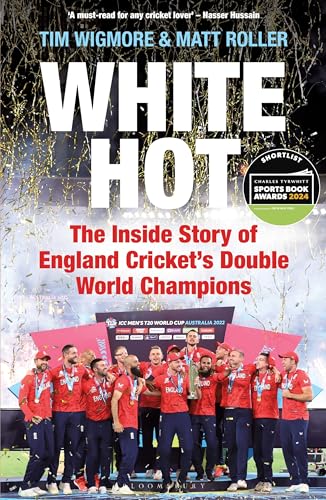 Book cover: “White Hot” about England cricket with celebrating team photo.