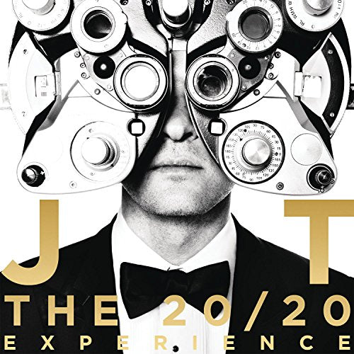 Justin Timberlake album cover, “The 20/20 Experience,” with mechanical eye imagery.