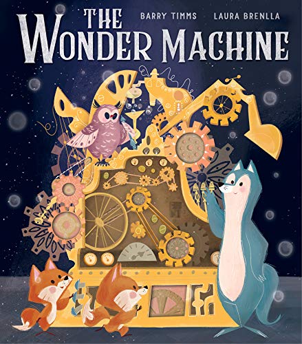 Book cover with a complex, golden machine and animal characters.