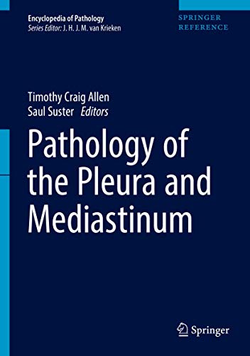 Book cover: "Pathology of the Pleura and Mediastinum", dark blue background.