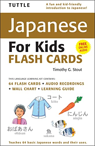 Japanese for Kids Flash Cards cover with example images and text.