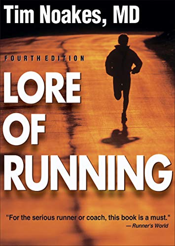 Book cover: "Lore of Running" with a silhouetted runner on orange background.