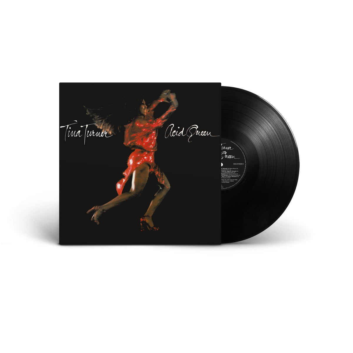 Tina Turner "Acid Queen" vinyl record with cover art and black disc.