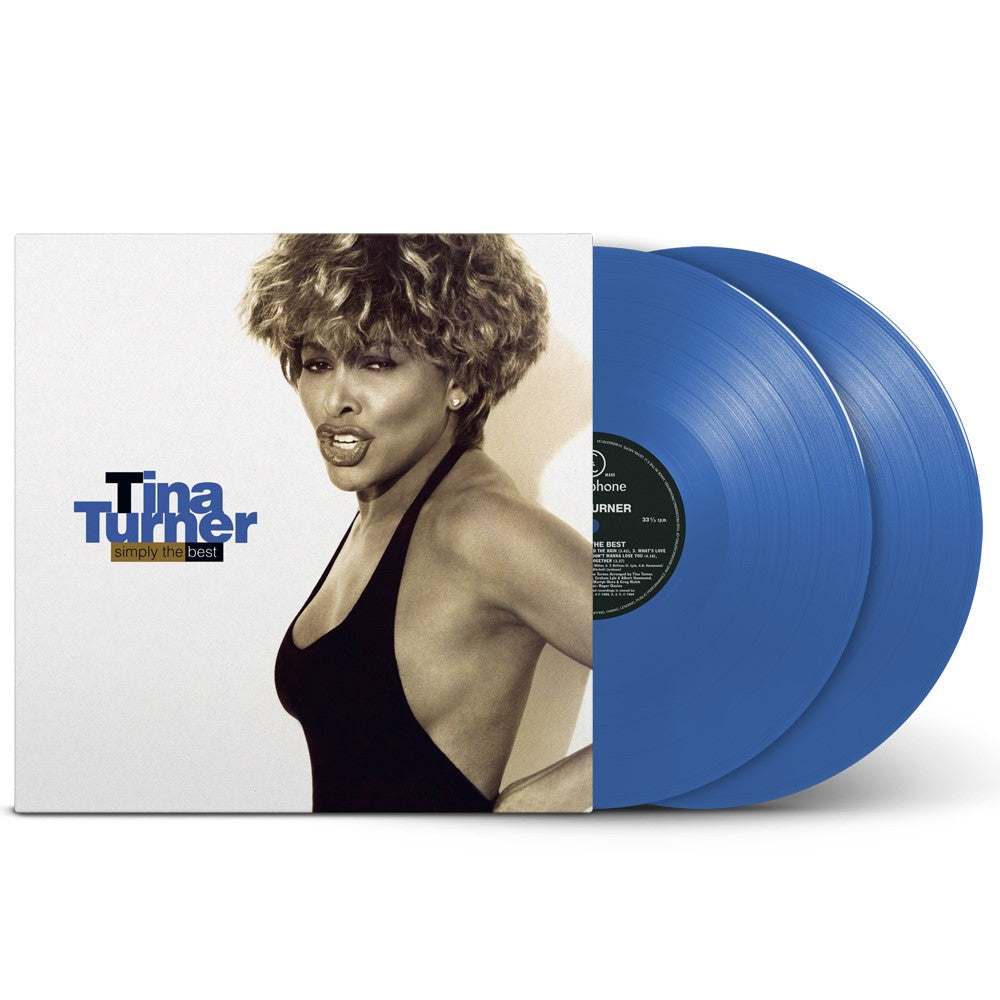 Tina Turner Simply the Best album cover with two blue vinyl records.