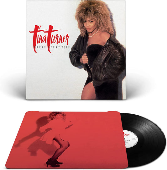 Tina Turner’s “Break Every Rule” vinyl record and red album cover.