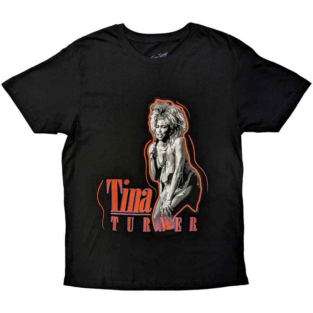 Neon Tina Turner graphic on a black unisex t-shirt, size XX-Large.