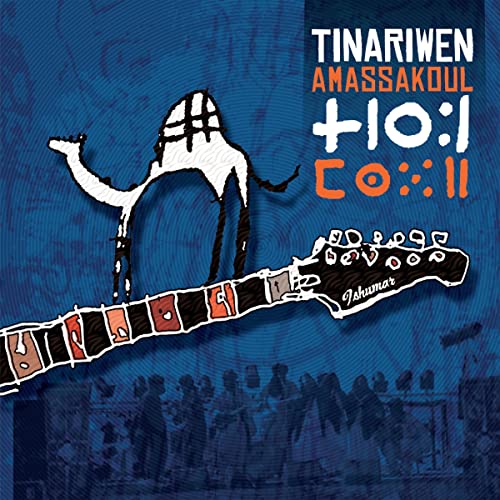 Tinariwen album cover: camel, guitar, and crowd in blue tones.