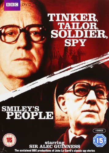DVD cover featuring Alec Guinness as George Smiley in Tinker Tailor and Smiley's People.