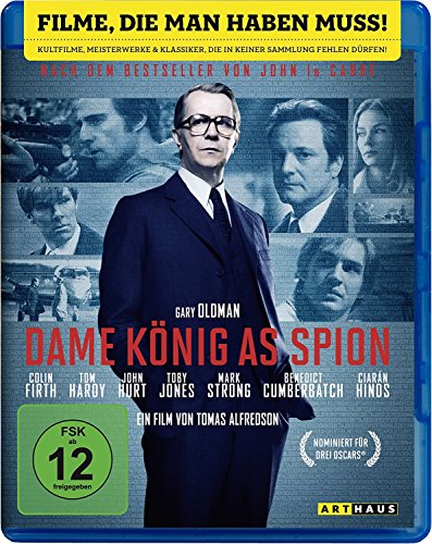 Blu-ray cover for Tinker Tailor Soldier Spy featuring Gary Oldman and film cast portraits.