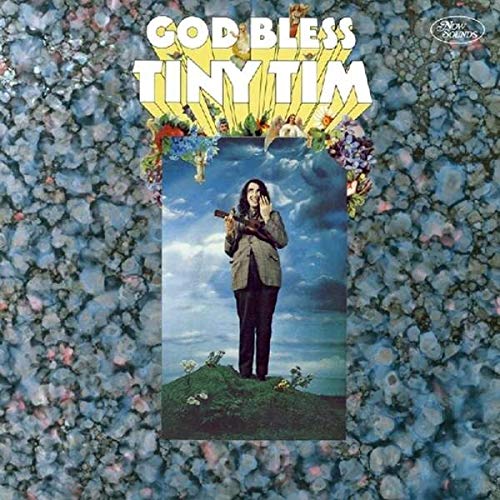 Album cover for Tiny Tim's "God Bless Tiny Tim" featuring him with a ukulele.