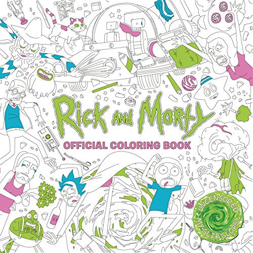 Cover of Rick and Morty Official Coloring Book featuring various characters and line art.