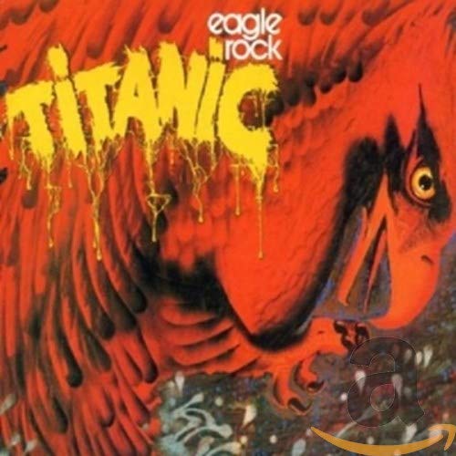 "Album cover with a red bird's head and 'TITANIC' in dripping yellow text."
