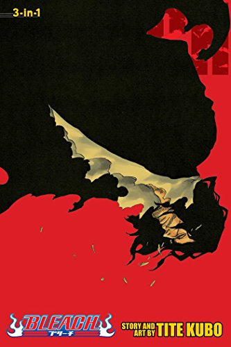 Bleach 3-in-1 manga volume cover featuring a stylized black silhouette against a red background.