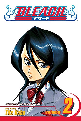 Bleach volume 2 manga cover featuring Rukia Kuchiki with black hair and school uniform.