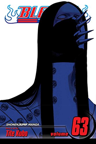 Bleach volume 63 manga cover featuring a dark, spike-masked figure on a blue background.