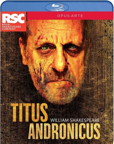 "Titus Andronicus" Blu-ray cover featuring a man with a bloodied face.