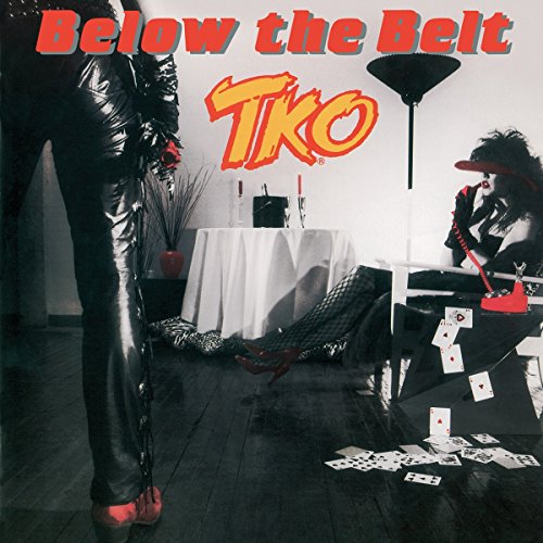Album cover for TKO’s “Below The Belt” featuring figures in a room with cards.
