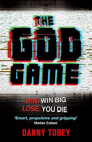 Book cover for "The God Game" with glitched red and black title text.