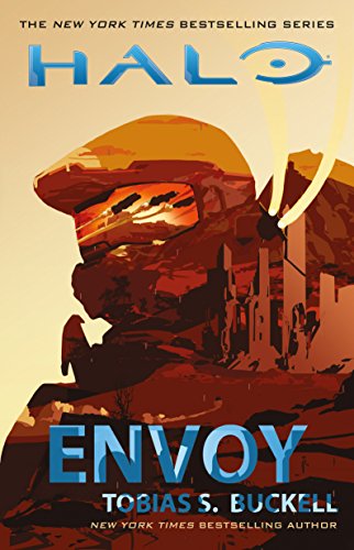 Halo: Envoy book cover featuring a Spartan helmet and fiery landscape.