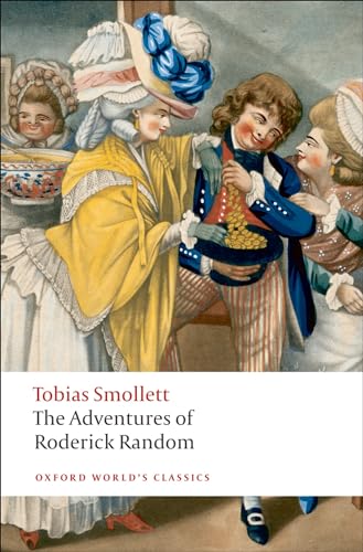 Book cover depicting 18th-century figures and title “The Adventures of Roderick Random.”