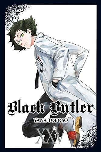 Black Butler volume 25 cover: a young man in a white coat.