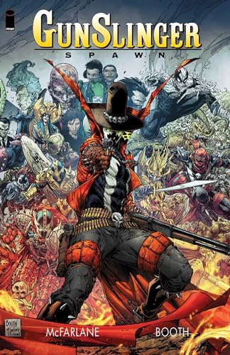 Comic book cover: Gunslinger Spawn, a figure in a hat, with many characters.