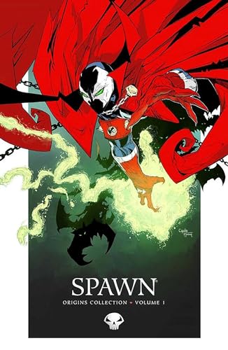 Spawn, a hellspawn with a cape, against a green and black background.