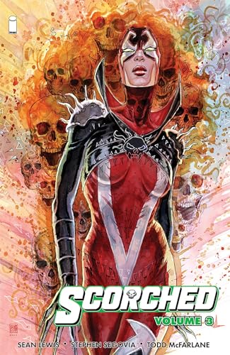 Comic book cover featuring a female figure in red and black, skulls in background.