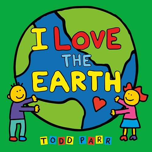Children embracing a colorful, cartoon Earth with the title "I Love the Earth".