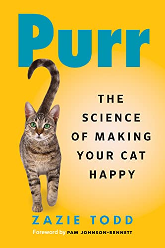 Book cover: "Purr" with a tabby cat and yellow background.