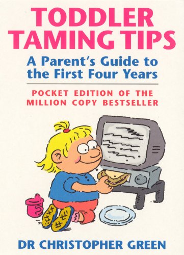 Book cover: "Toddler Taming Tips" with cartoon of child near TV.