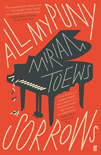 Book cover with a black piano on a red background and white hand-drawn text.