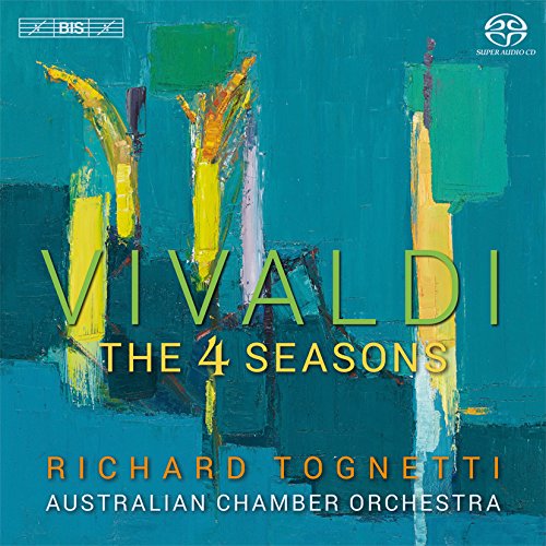 CD cover for Vivaldi’s “The Four Seasons” with abstract teal and yellow art.