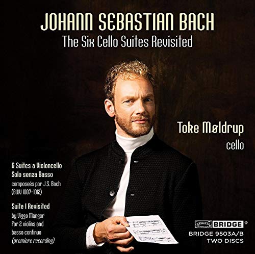 CD cover featuring cellist Toke Møldrup and text: "Johann Sebastian Bach.