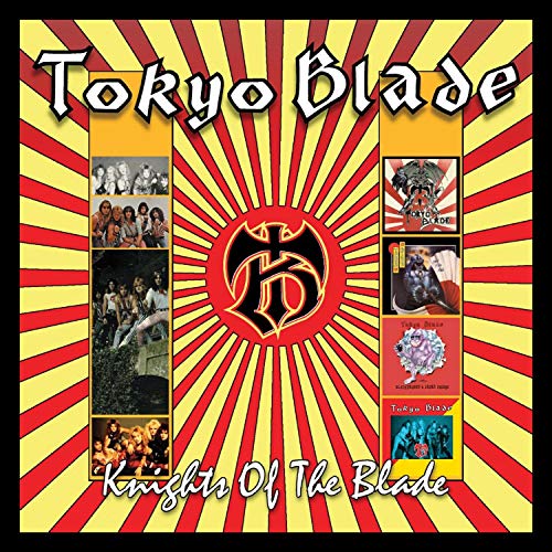 Tokyo Blade Knights of the Blade CD cover with red and yellow sunburst background.