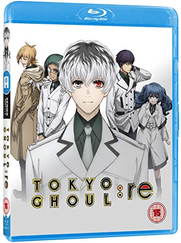 Blu-ray cover for “Tokyo Ghoul:re” featuring anime characters in white coats.