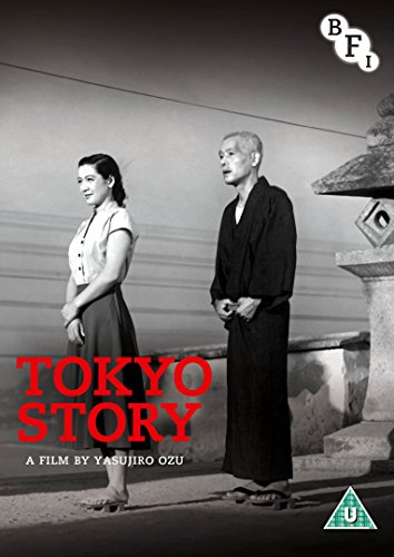 Black and white DVD cover for Tokyo Story featuring a man and woman standing.