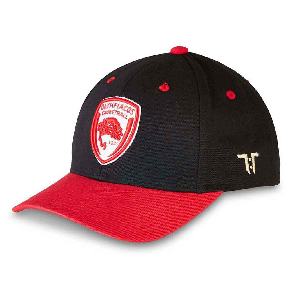 Black baseball cap with Olympiacos Piraeus Euroleague basketball logo.