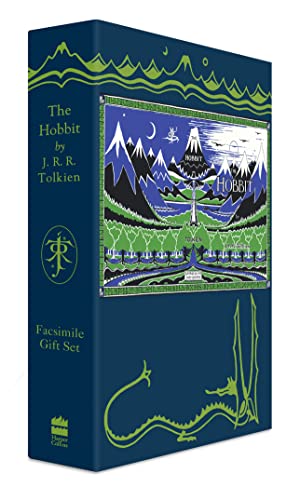 Dark blue book cover with green mountain design and lenticular Hobbit image.