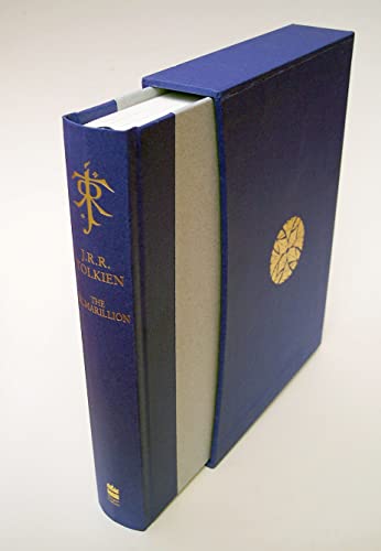 Blue hardcover book, "The Silmarillion," with gold foil detailing.