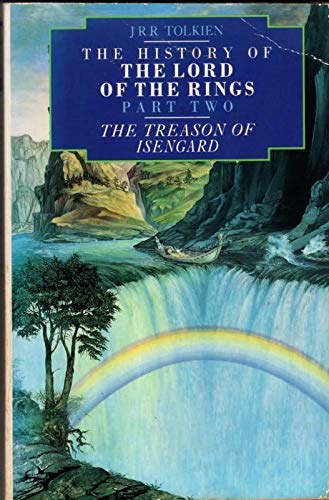 Book cover: landscape with waterfall, rainbow, and text “The Treason of Isengard.”