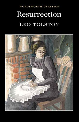 Book cover of Resurrection by Leo Tolstoy featuring a watercolor illustration of a woman.