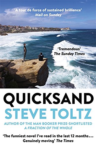 Book cover: “Quicksand” by Steve Toltz, featuring a coastal cliff and ocean view.