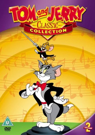 Tom and Jerry in formal wear on a DVD cover.